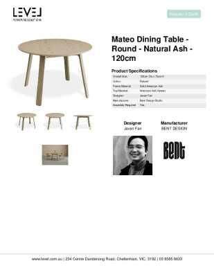 Tear Sheet: Mateo Dining Table - Round - Natural Ash - 120cm