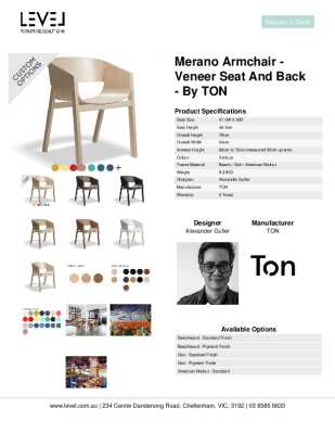 Tear Sheet: Merano Armchair - Veneer Seat and Back - by TON
