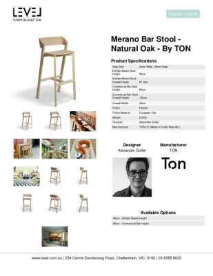Tear Sheet: Merano Bar Stool - Natural Oak - by TON