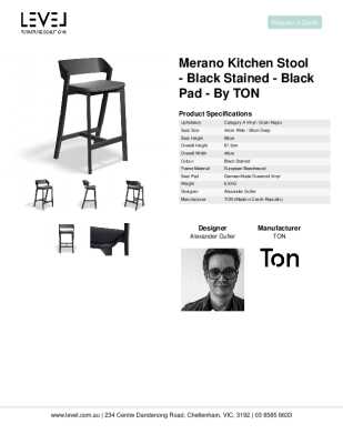 Tear Sheet: Merano Kitchen Stool - Black Stained - Black Pad - by TON