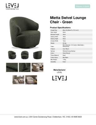 Tear Sheet: Mietta Swivel Lounge Chair - Green