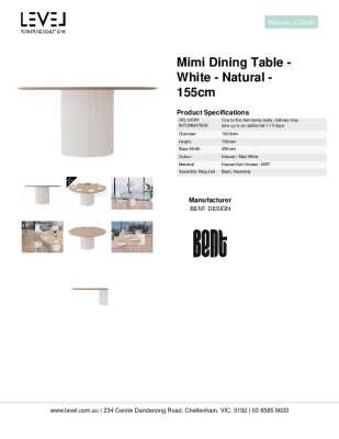 Tear Sheet: Mimi Dining Table - White - Natural - 155cm