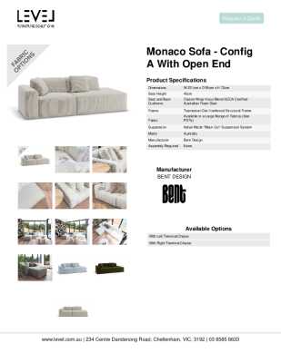 Tear Sheet: Monaco Sofa - Config A with Open End