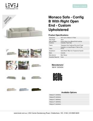 Tear Sheet: Monaco Sofa - Config B with Right Open End - Custom Upholstered