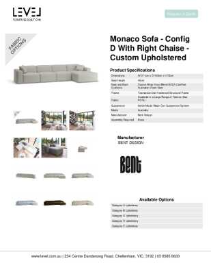 Tear Sheet: Monaco Sofa - Config D with Right Chaise - Custom Upholstered