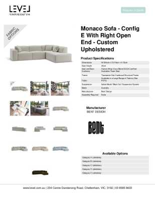 Tear Sheet: Monaco Sofa - Config E with Right Open End - Custom Upholstered