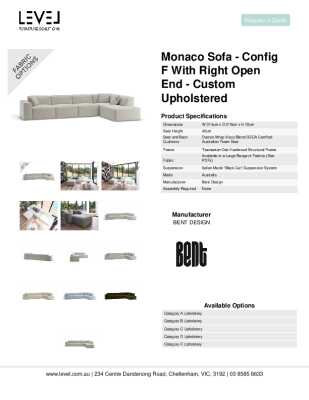 Tear Sheet: Monaco Sofa - Config F with Right Open End - Custom Upholstered