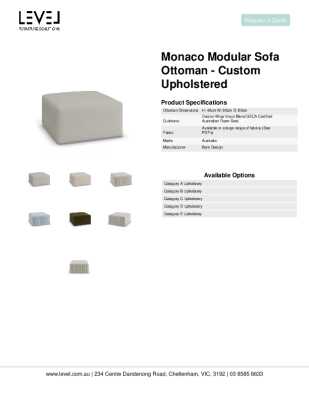 Tear Sheet: Monaco Modular Sofa Ottoman - Custom Upholstered