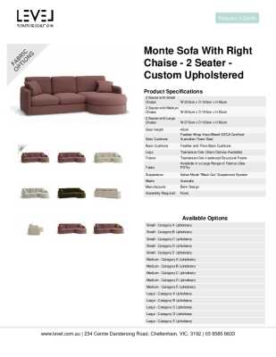 Tear Sheet: Monte Sofa with Right Chaise - 2 Seater - Custom Upholstered