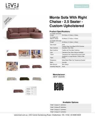 Tear Sheet: Monte Sofa with Right Chaise - 2.5 Seater - Custom Upholstered