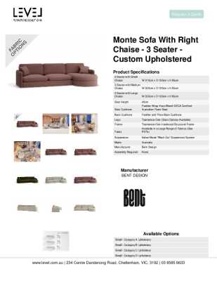 Tear Sheet: Monte Sofa with Right Chaise - 3 Seater - Custom Upholstered