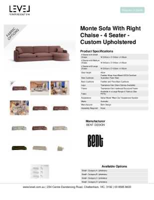 Tear Sheet: Monte Sofa with Right Chaise - 4 Seater - Custom Upholstered