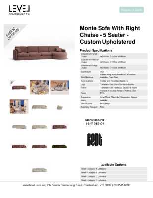 Tear Sheet: Monte Sofa with Right Chaise - 5 Seater - Custom Upholstered