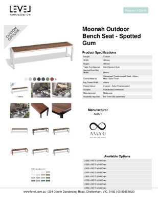 Tear Sheet: Moonah Outdoor Bench Seat - Spotted Gum