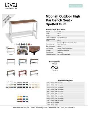 Tear Sheet: Moonah Outdoor High Bar Bench Seat - Spotted Gum