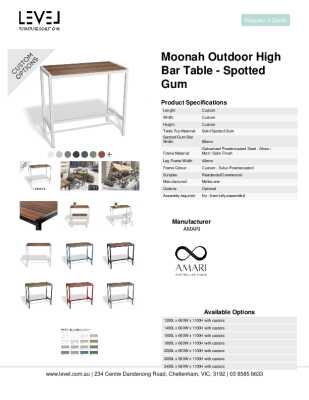 Tear Sheet: Moonah Outdoor High Bar Table - Spotted Gum 