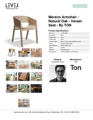 Tear Sheet: Merano Armchair - Natural Oak - Veneer Seat - by TON