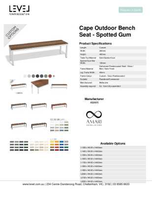 Tear Sheet: Cape Outdoor Bench Seat - Spotted Gum 