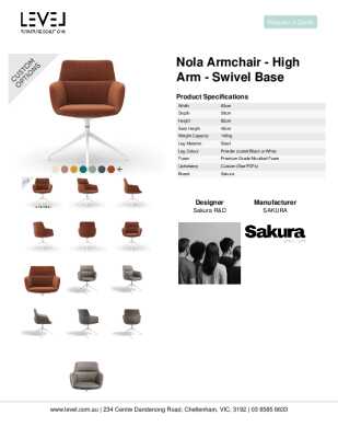 Tear Sheet: Nola Armchair - High Arm - Swivel Base