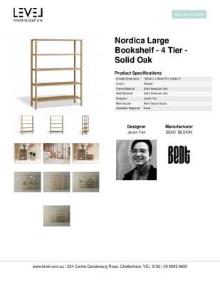 Tear Sheet: Nordica Large Bookshelf - 4 Tier - Solid Oak