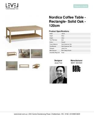 Tear Sheet: Nordica Coffee Table - Rectangle- Solid Oak - 120cm
