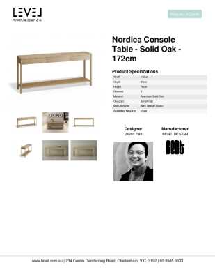 Tear Sheet: Nordica Console Table - Solid Oak - 172cm