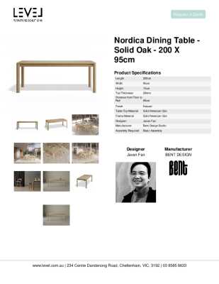 Tear Sheet: Nordica Dining Table - Solid Oak - 200 x 95cm