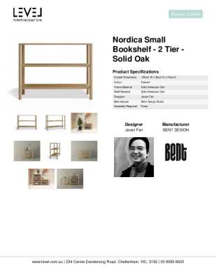 Tear Sheet: Nordica Small Bookshelf - 2 Tier - Solid Oak