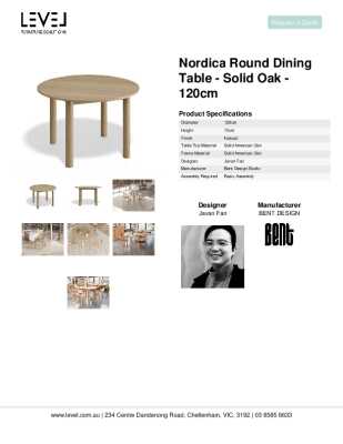 Tear Sheet: Nordica Round Dining Table - Solid Oak - 120cm