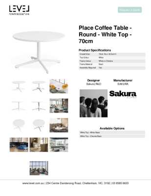 Tear Sheet: Place Coffee Table - Round - White Top - 70cm