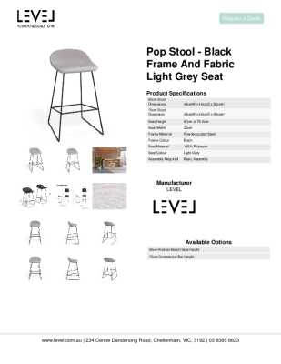 Tear Sheet: Pop Stool - Black Frame and Fabric Light Grey Seat