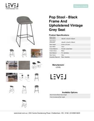 Tear Sheet: Pop Stool - Black Frame and Upholstered Vintage Grey Seat  