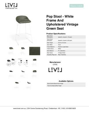 Tear Sheet: Pop Stool - White Frame and Upholstered Vintage Green Seat