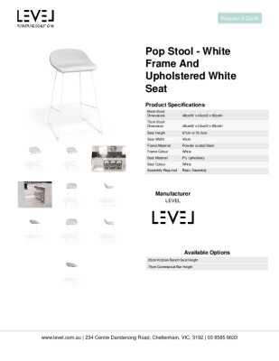 Tear Sheet: Pop Stool - White Frame and Upholstered White Seat