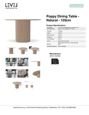 Tear Sheet: Poppy Dining Table - Natural - 120cm
