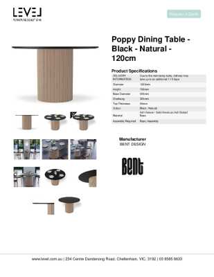 Tear Sheet: Poppy Dining Table - Black - Natural - 120cm