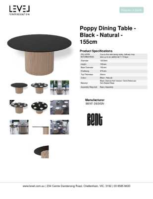 Tear Sheet: Poppy Dining Table - Black - Natural - 155cm