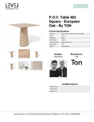 Tear Sheet: P.O.V. Table 460 Square - European Oak - By TON