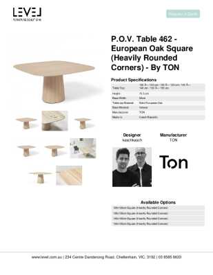 Tear Sheet: P.O.V. Table 462 - European Oak Square (Heavily Rounded Corners) - By TON