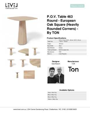 Tear Sheet: P.O.V. Table 463 Round - European Oak Square (Heavily Rounded Corners) - By TON