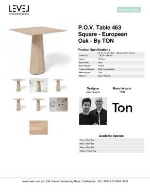Tear Sheet: P.O.V. Table 463 Square - European Oak - By TON