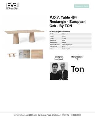 Tear Sheet: P.O.V. Table 464 Rectangle - European Oak - By TON