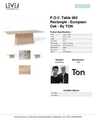 Tear Sheet: P.O.V. Table 465 Rectangle - European Oak - By TON 