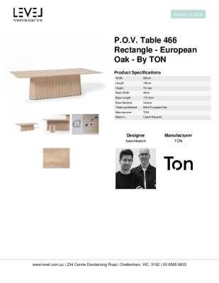 Tear Sheet: P.O.V. Table 466 Rectangle - European Oak - By TON