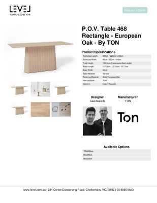 Tear Sheet: P.O.V. Table 468 rectangle - European Oak - By TON