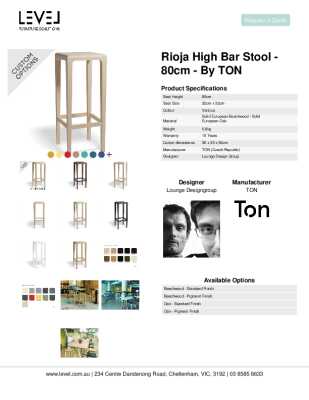 Tear Sheet: Rioja High Bar Stool - 80cm - by TON