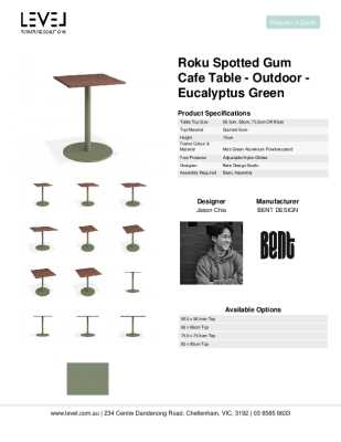 Tear Sheet: Roku Spotted Gum Cafe Table - Outdoor - Eucalyptus Green