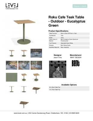 Tear Sheet: Roku Cafe Teak Table - Outdoor - Eucalyptus Green