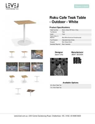 Tear Sheet: Roku Cafe Teak Table - Outdoor - White