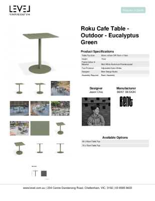 Tear Sheet: Roku Cafe Table - Outdoor - Eucalyptus Green